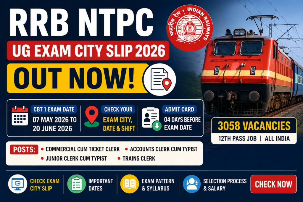 RRB NTPC UG Exam City Slip 2026