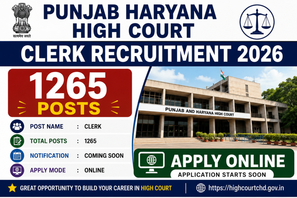 Punjab Haryana High Court Clerk Recruitment 2026
